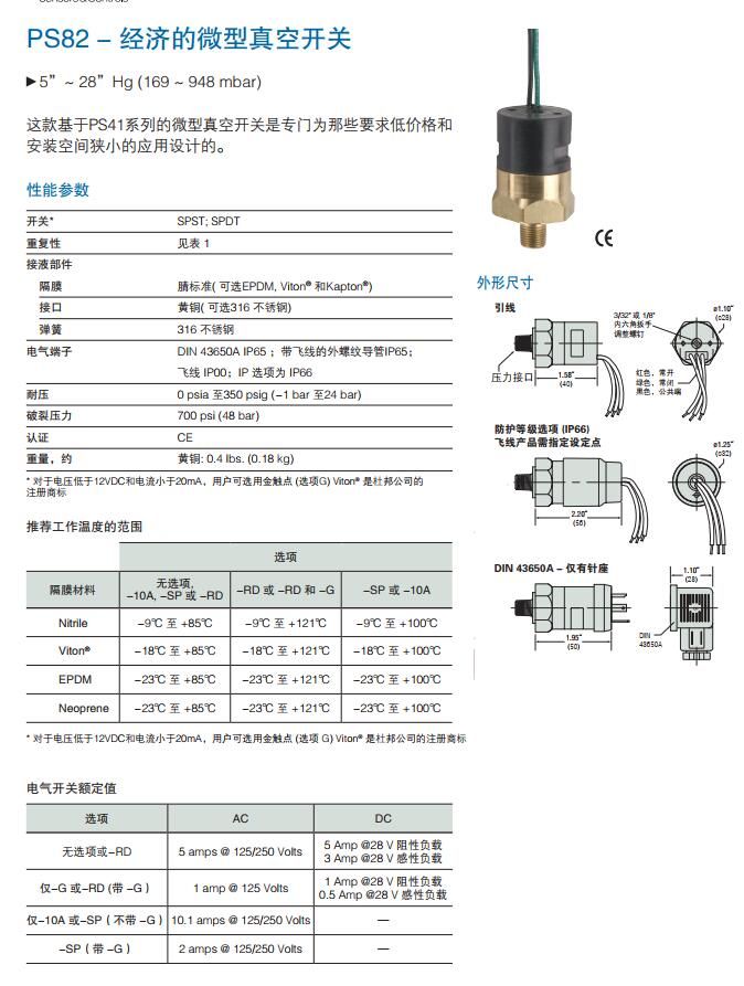 GEMS美国捷迈PS82经济的微型真空开关