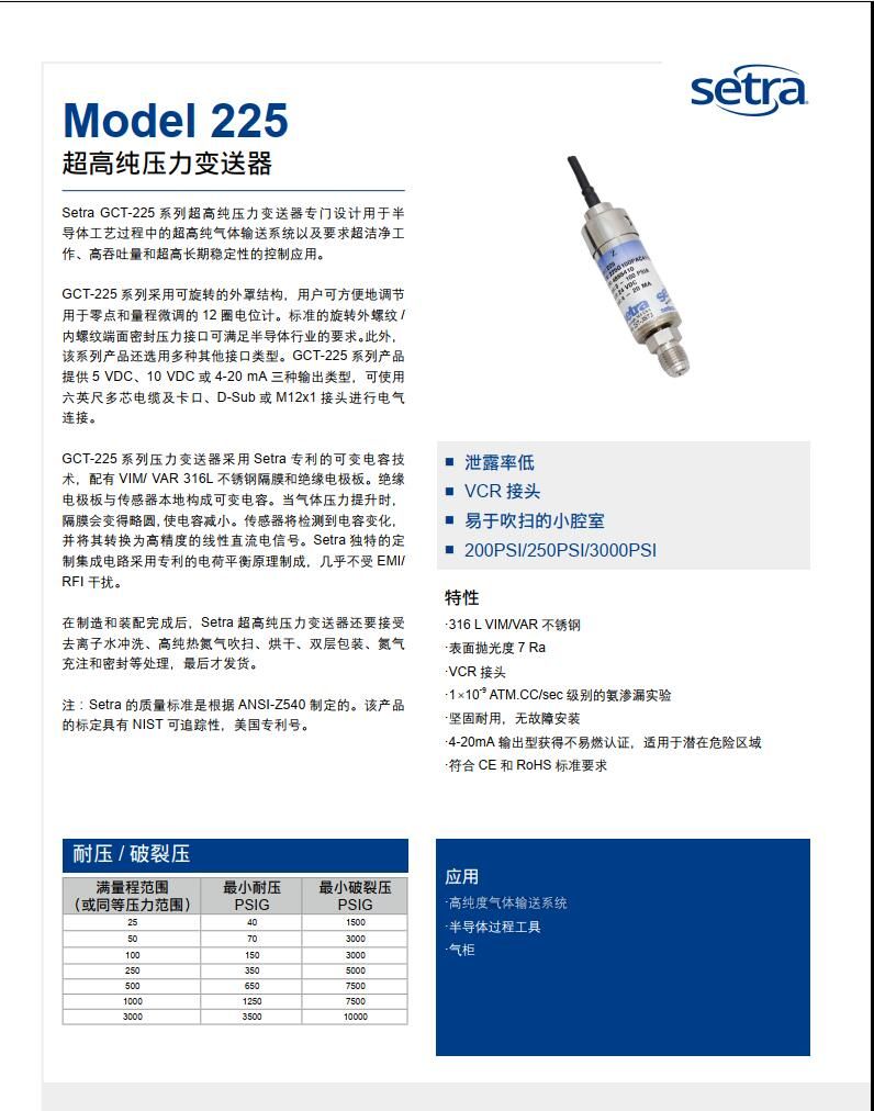美国西特setra 225   高纯压力变送器