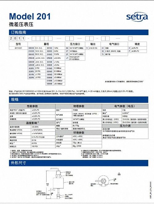 201微差压表压压力传感器美国西特201
